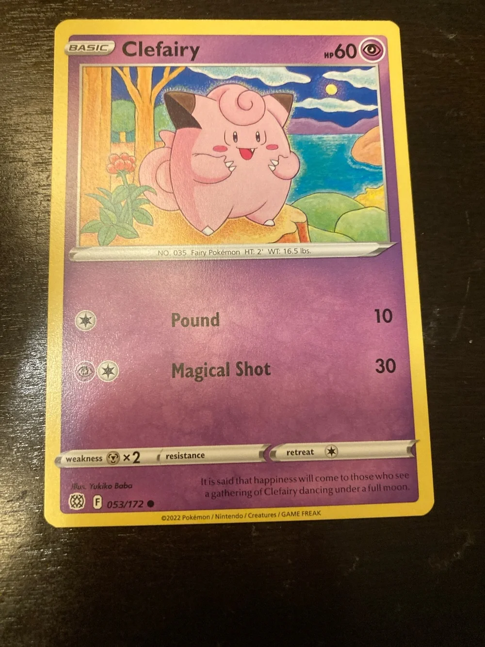Pokemon Clefairy Card - Pink, Purple, Yellow